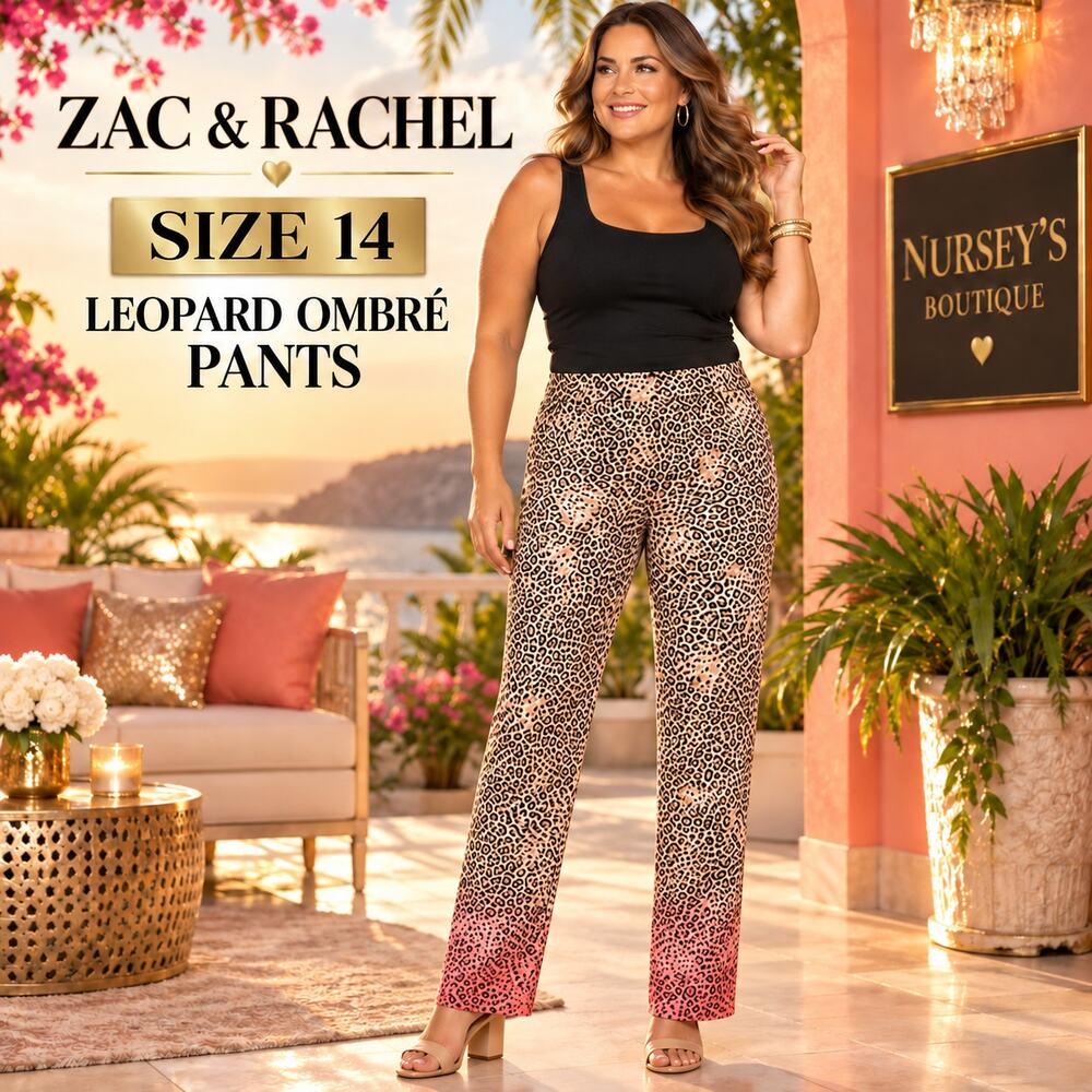 Zac & Rachel Ultimate Fit Leopard Pink Ombre Pull On Ankle Pants 14